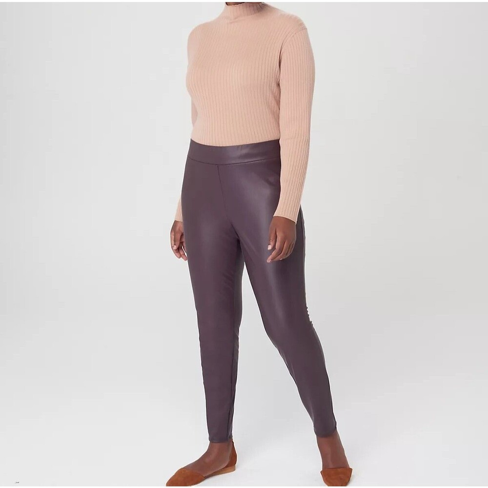 LOFT Faux Leather Leggings Brown Plus Sz 18 Elastic High-Waisted Pull On